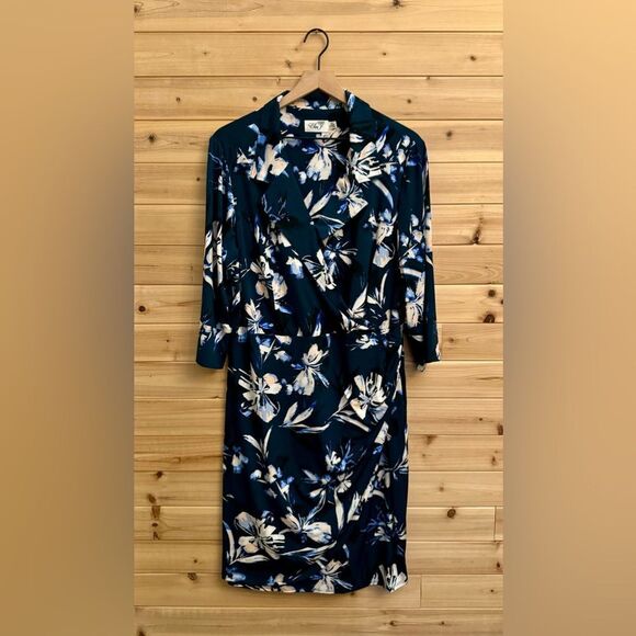 Eliza J Size 18W Emerald Green Floral Print Collared Wrap Dress - Picture 1 of 14